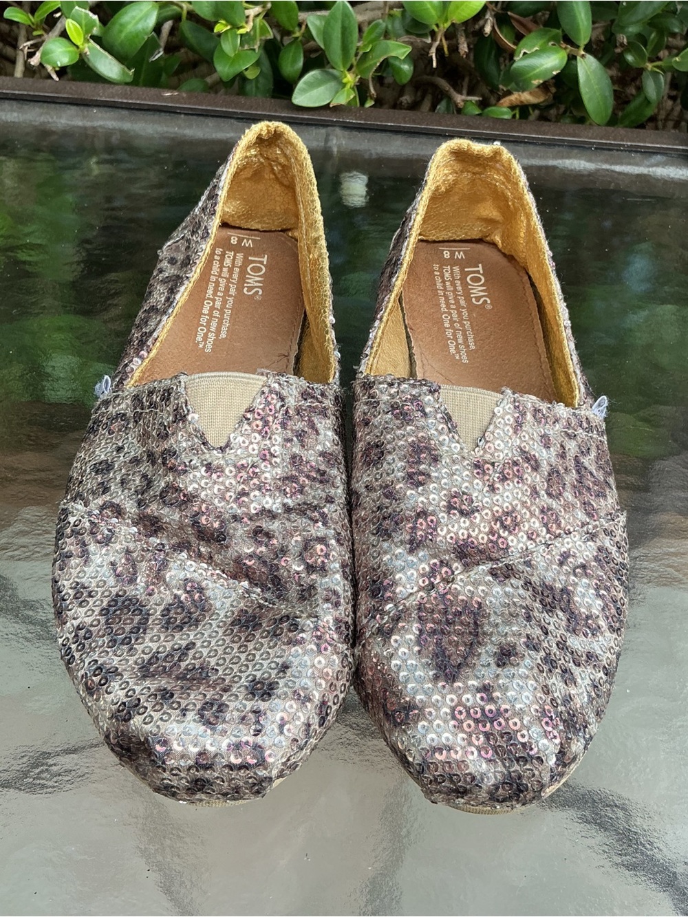 Toms Women's Sequin Leopard-Print Slip-Ons in Metallic Gold, Silver and Brown